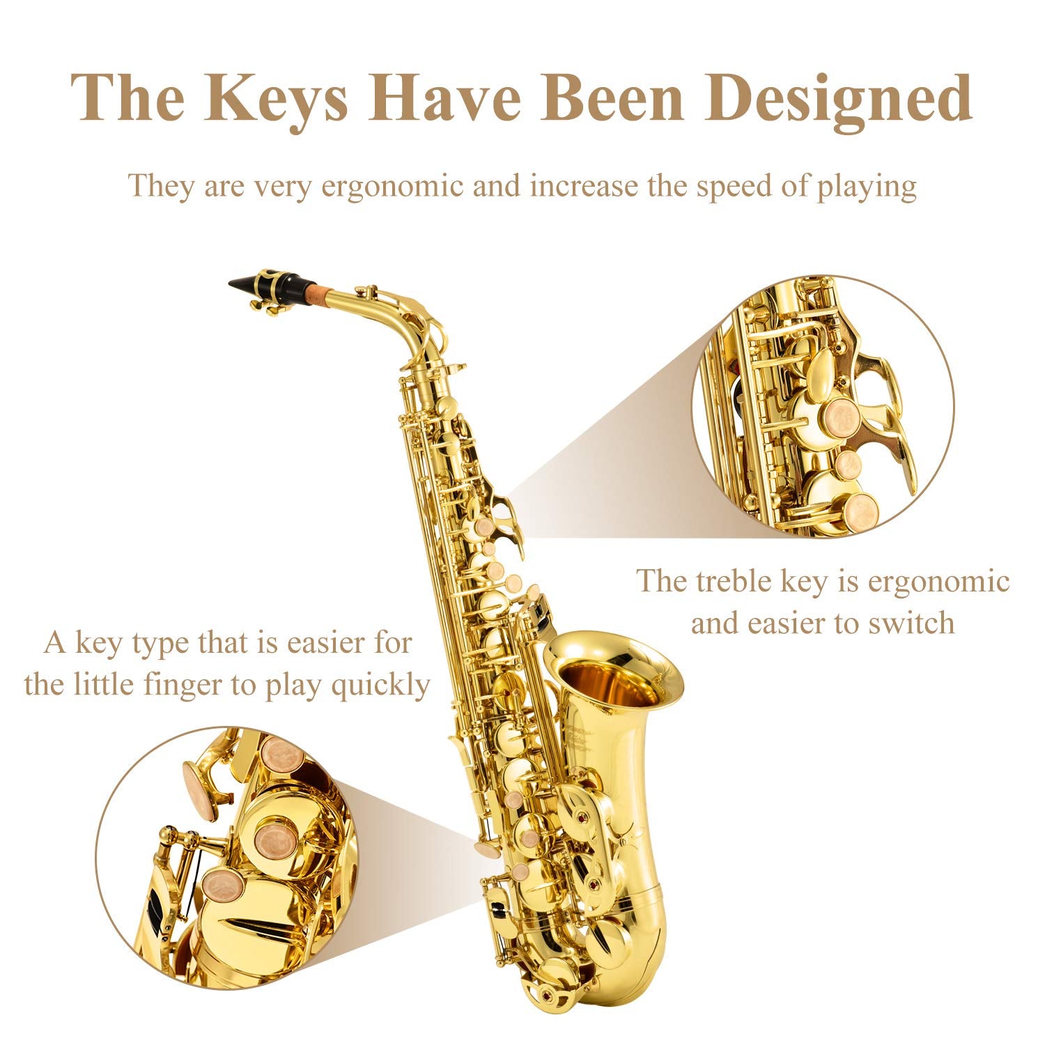 Eastar AS-? Student Alto Saxophone E Flat Gold Lacquer Alto Beginner Sax Full Kit With Carrying Sax Case Mouthpiece Straps Reeds